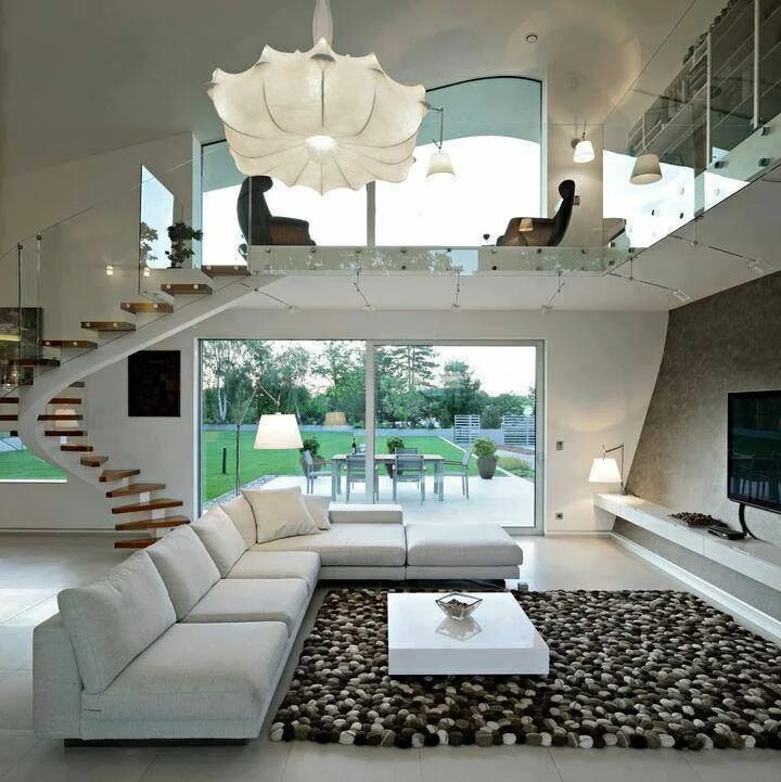 Красивый дом интерьер внутри Tolles wohnen! white color mix black big living room big windows high ceiling ho
