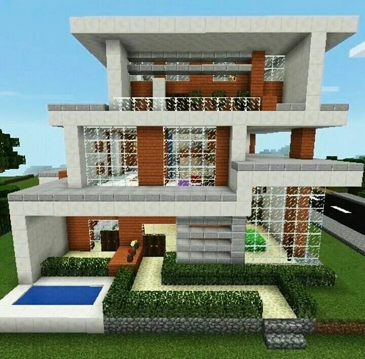 Красивый дом в майнкрафте фото схема Modern House in Minecraft Mansión de minecraft, Casas minecraft fáciles, Casas m