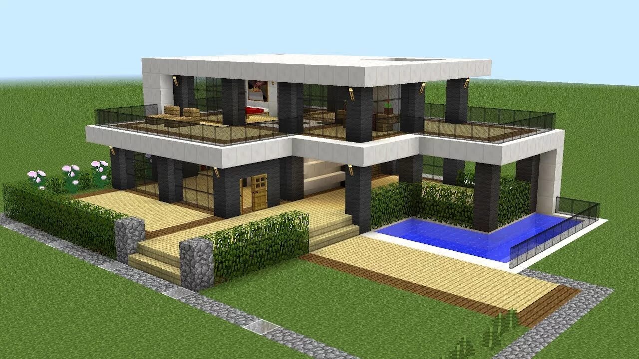 Красивый дом в майнкрафте фото схема Minecraft - How to build a modern house 20 - YouTube