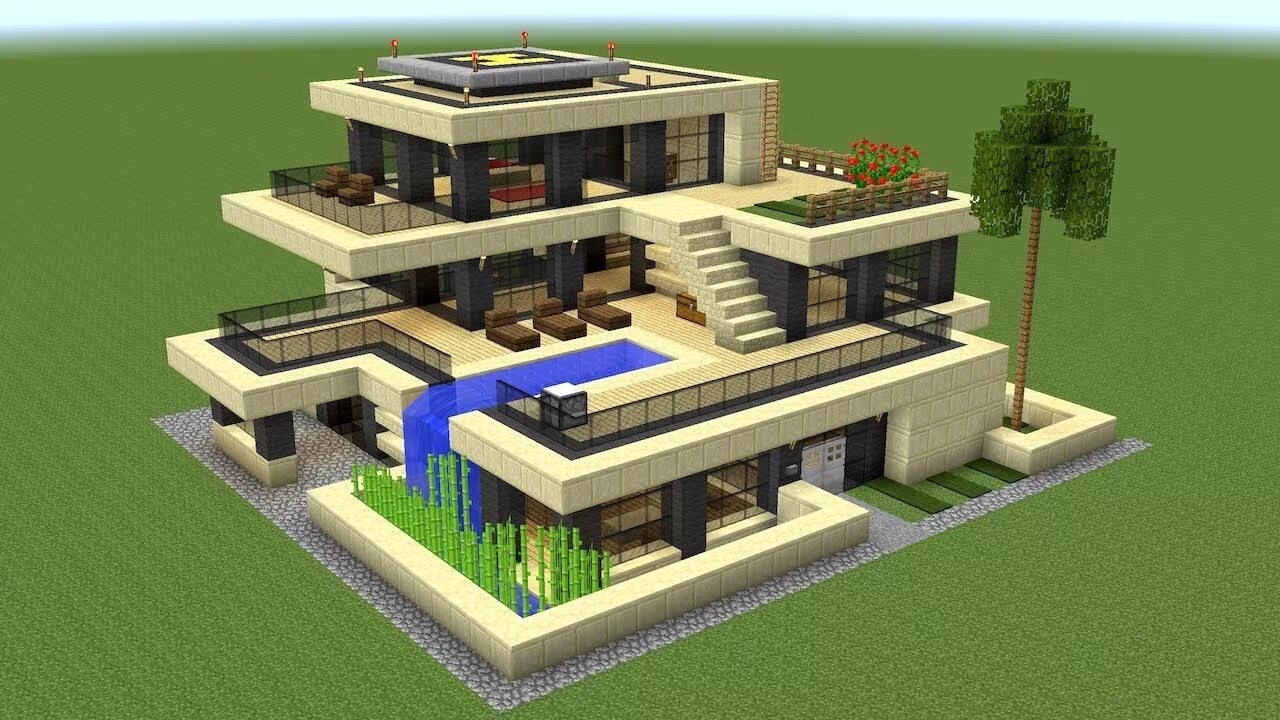 Красивый дом в майнкрафте фото схема Minecraft - How to build a huge modern house 2 - YouTube