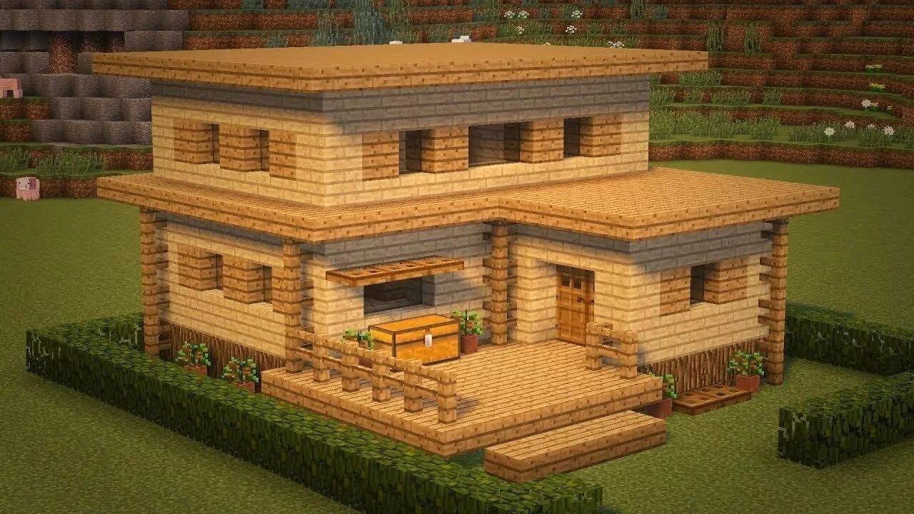 Красивый дом в майнкрафте из дерева схема How To Build Beautiful Starter House With 2 Floors In Minecraft - YouTube
