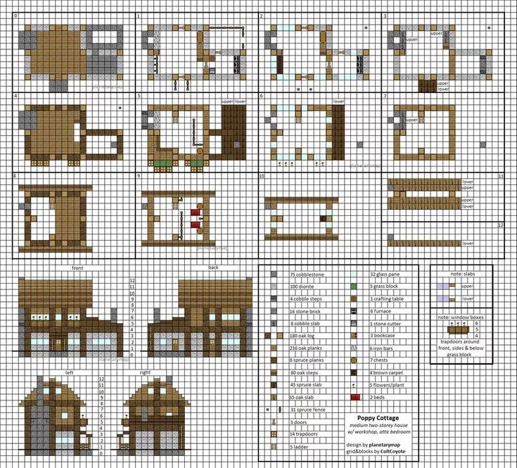 Красивый дом в майнкрафте схема постройки Poppy Cottage - Medium Minecraft House Blueprints by planetarymap on DeviantArt 