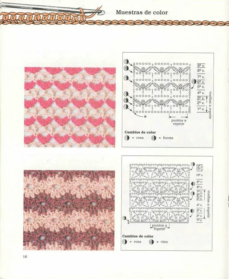 Красивый двухцветный узор крючком схемы Puntos Diagramas Esquemas Patrones Crochet Ganchillo Crochet stitches chart, Cro