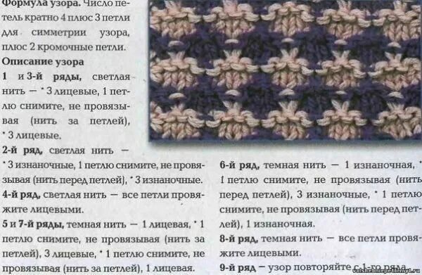 Красивый двухцветный узор спицами схема Много узоров спицами - Telegraph