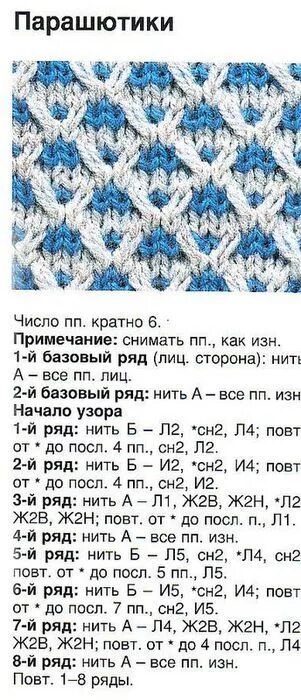 Красивый двухцветный узор спицами со схемами Рµ8 (301x700, 213Kb) Узоры для вязаных головных уборов, Вязание, Вязаные стежки