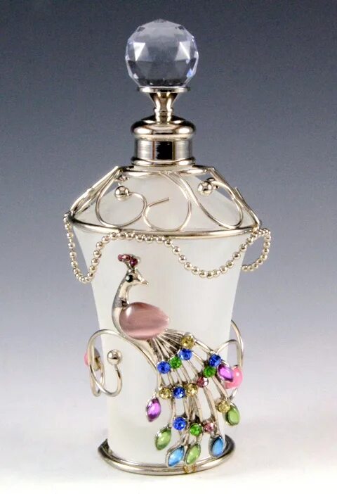 Красивый флакон духов фото NEW MULTICOLOR PEACOCK PEARL FLORAL CRYSTAL DECORATIVE GLASS PERFUME BOTTLE Glas
