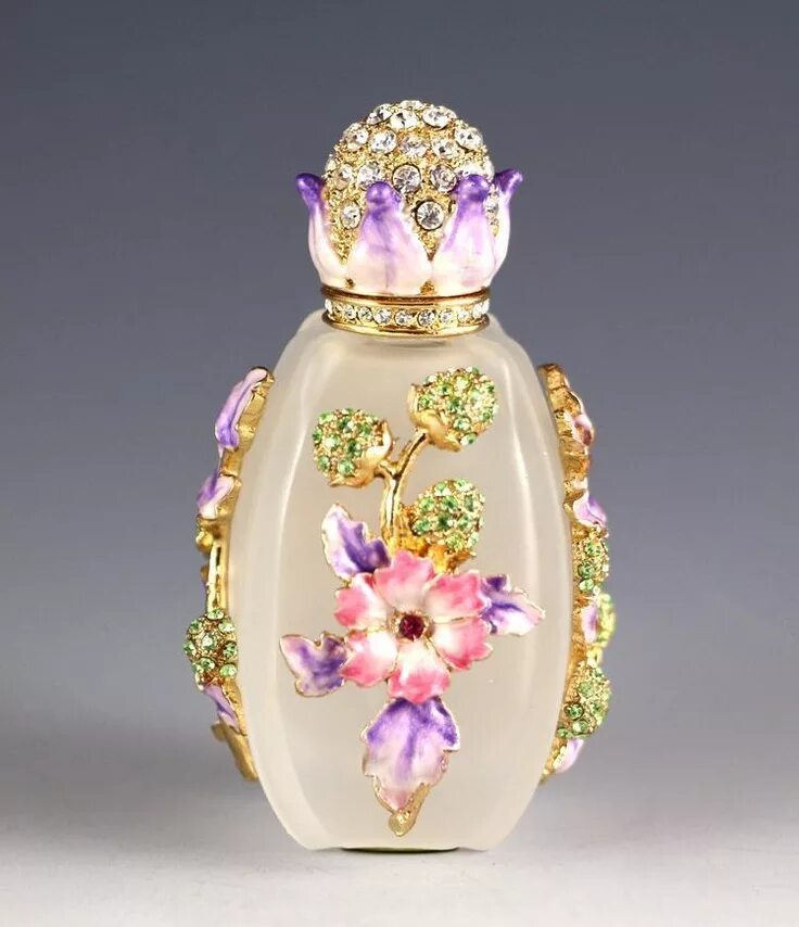 Красивый флакон духов фото NEW FLORAL AUSTRIAN CRYSTALS GOLD PLATED DECORATIVE FROSTED GLASS PERFUME Glass 