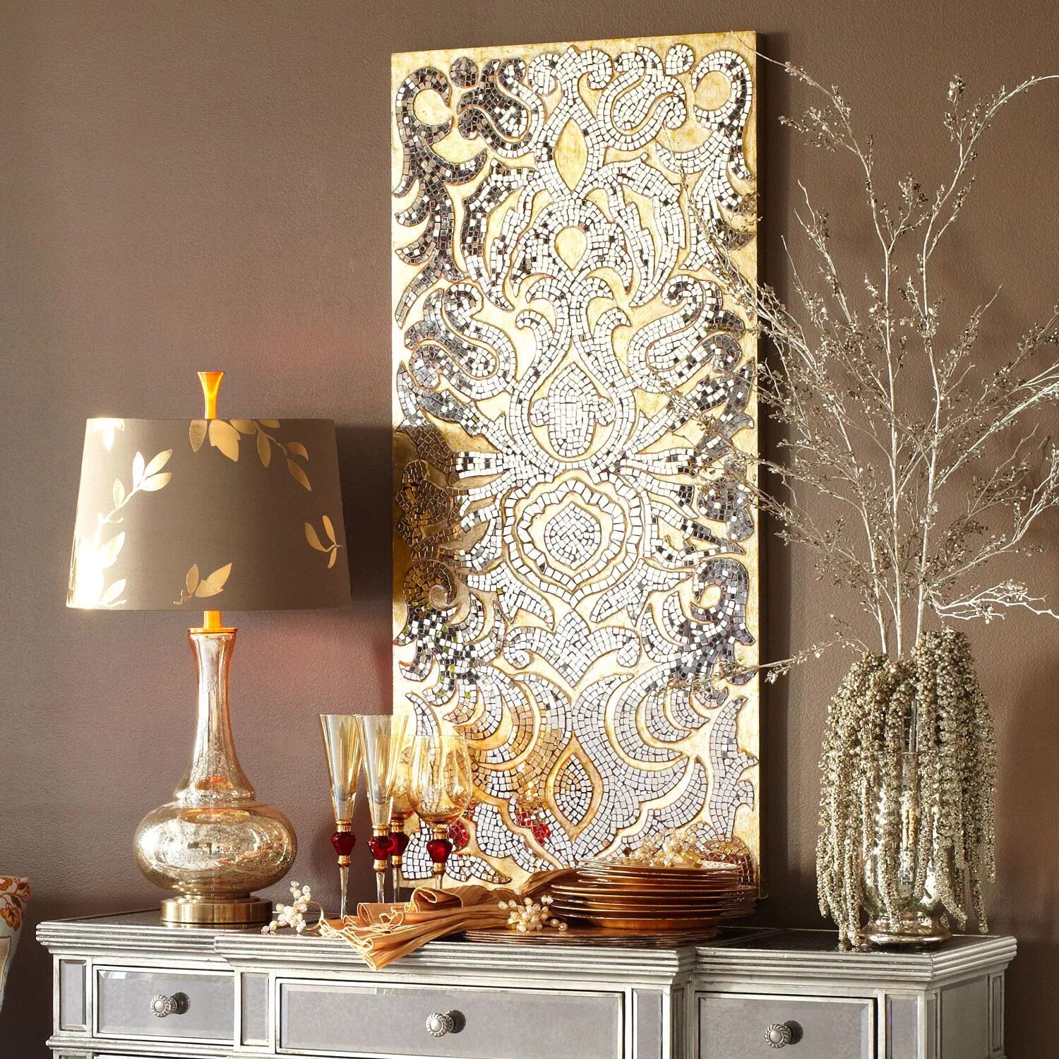 Красивый фото на декоративной Mirrored Damask Panel Pier one wall decor, Damask wall, Decor