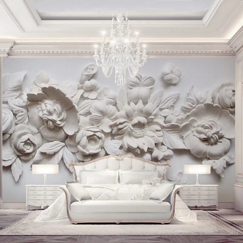 Красивый фото на декоративной European Gypsum Carved Solid Wall Silk Wallpaper Customize Any Size Wallpaper 3d