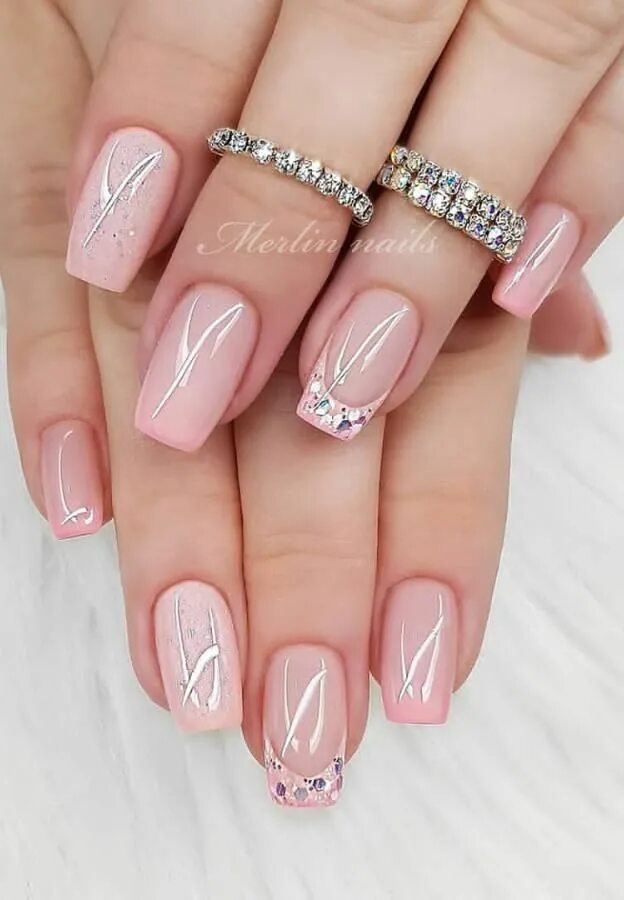 Красивый френч фото новинки нежный дизайн Glittering DIY Pink Square Nail Design, More Suitable For Spring and Summer 2020