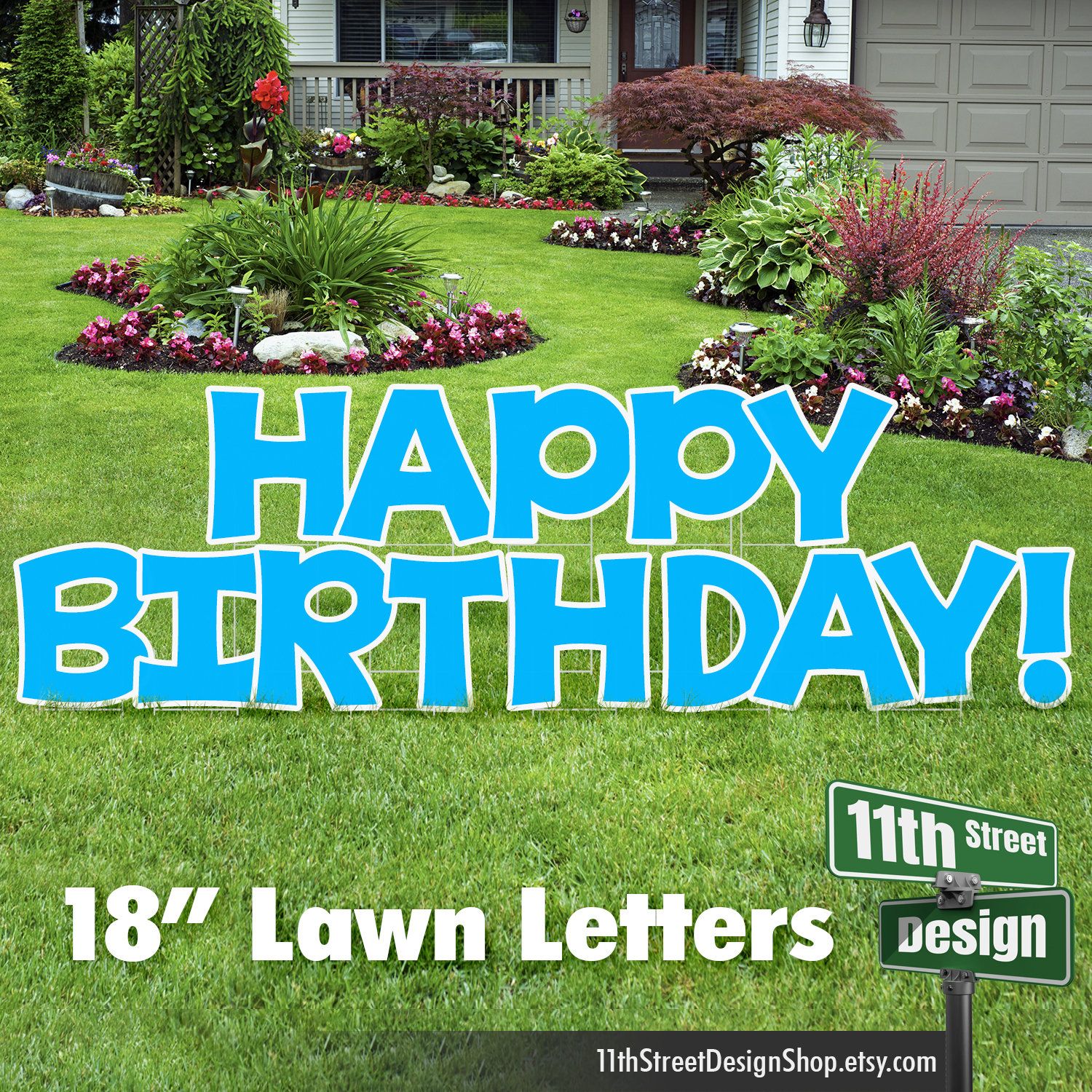 Красивый газон на даче своими руками 18" Baby Blue Happy Birthday Yard Signs, Outdoor Birthday Party Lawn Decorations