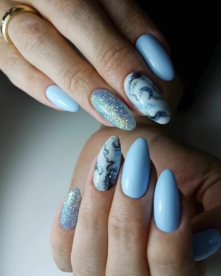 Красивый голубой маникюр 2024 Голубой морской маникюр Blue nails, Beautiful nail designs, Blue nail polish