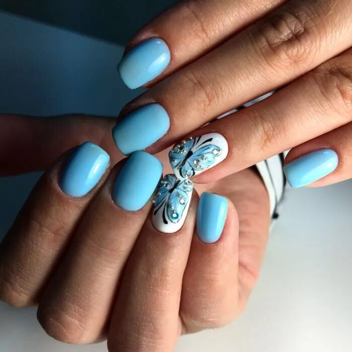Красивый голубой маникюр Голубой маникюр: 100 фото с модными идеями Nail designs, Manicure, Summer nails
