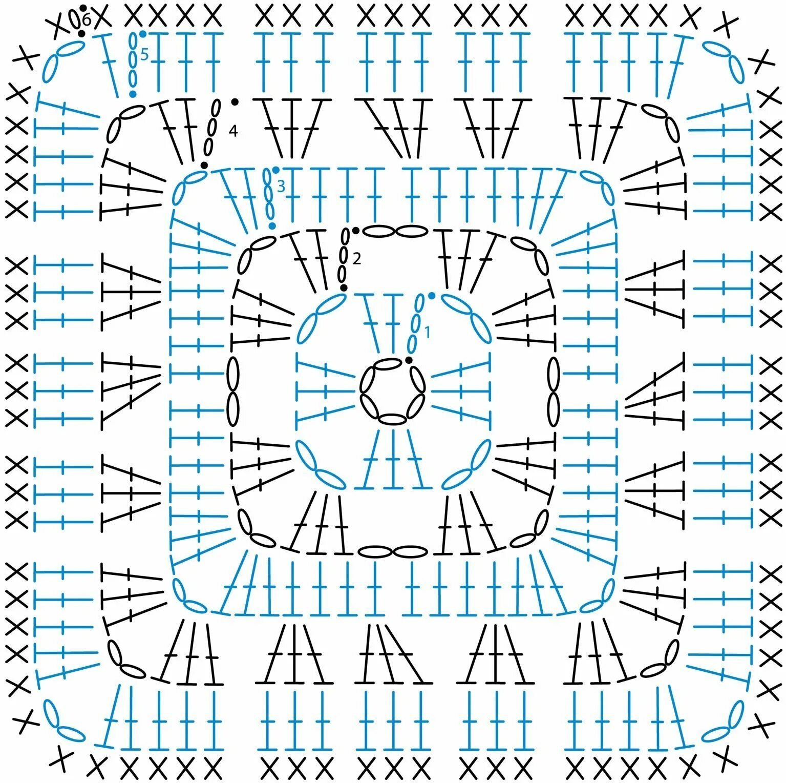 Красивый и простой квадрат крючком схема #crochet, several free patterns (written + chart) for granny square, #haken, gra