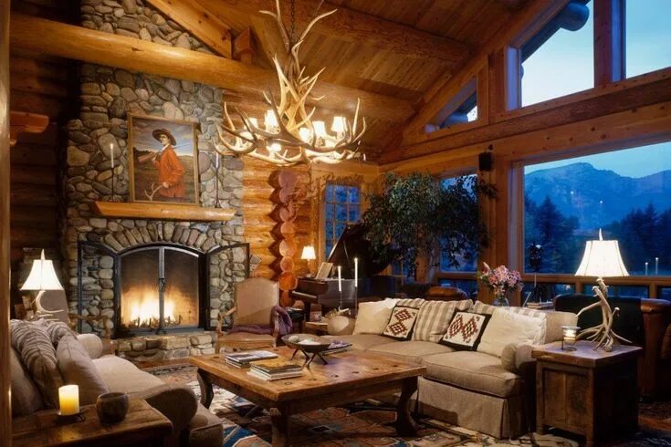 Красивый интерьер деревянных домов Western Log Home Living Cabin living room, Cabin interior design, Log cabin inte