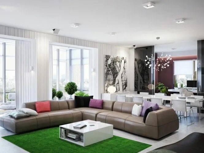 Красивый интерьер гостиной в квартире фото Modern Zoning in Ukrainian Apartment Living room dining room combo, Living room 