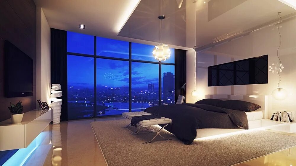 Красивый интерьер комнаты фото 20 Bedroom Panoramic Glass Wall Ideas - Adorable Home Stylish bedroom, Bachelor 