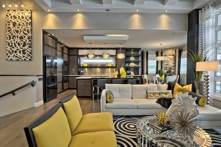 Красивый интерьер кухни гостиной фото Contemporary Custom Dream Home In Saskatoon With Inspiring Interior Decor iDesig