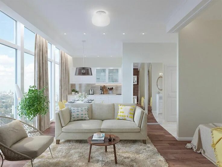 Красивый интерьер квартиры в светлых тонах Sunlit Studio Residence with Beautiful Windows within the Heart associated with 