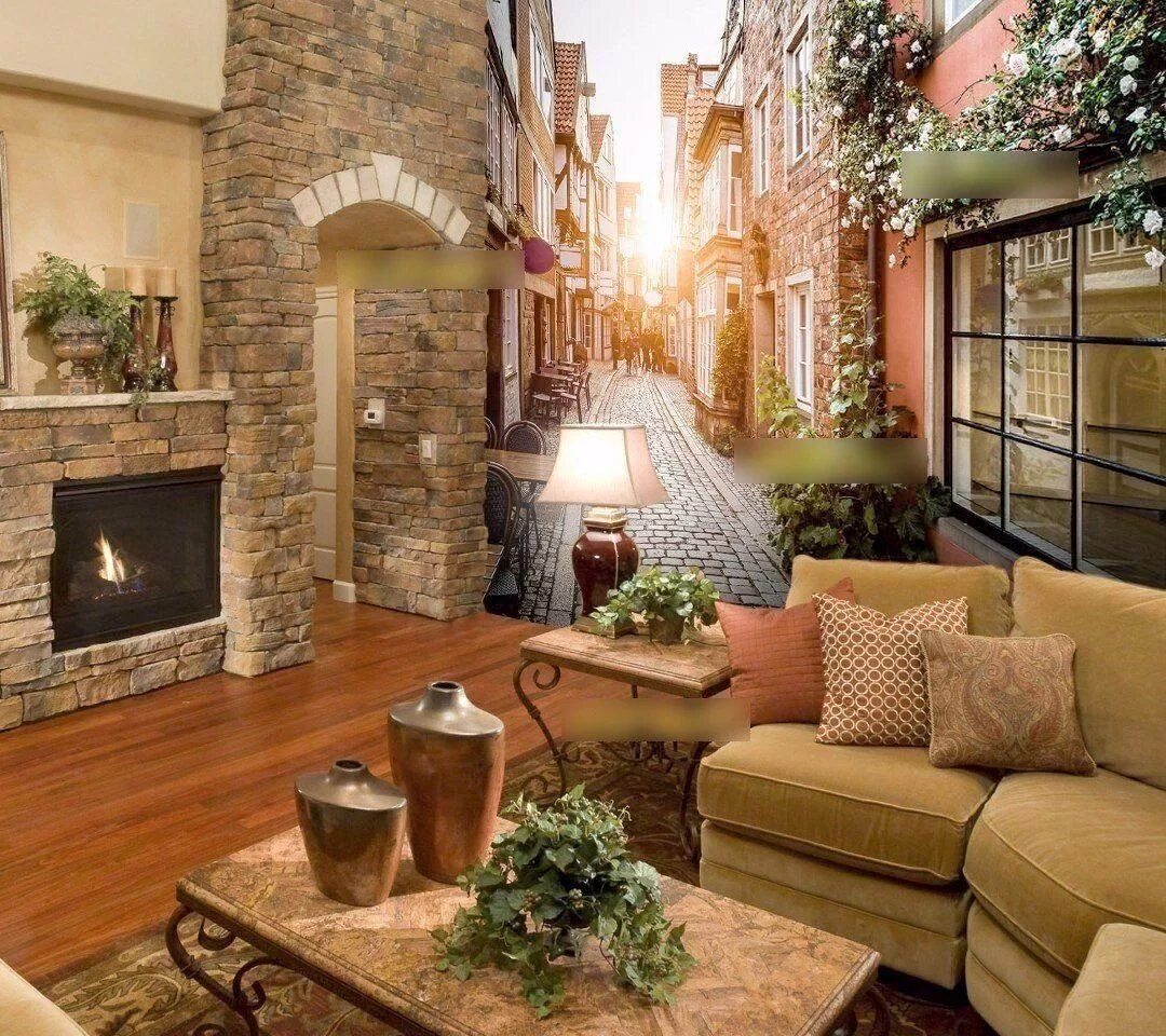 Красивый интерьер стен фото Фотообои "Итальянская улочка" в интерьере Exterior wall design, House exterior, 