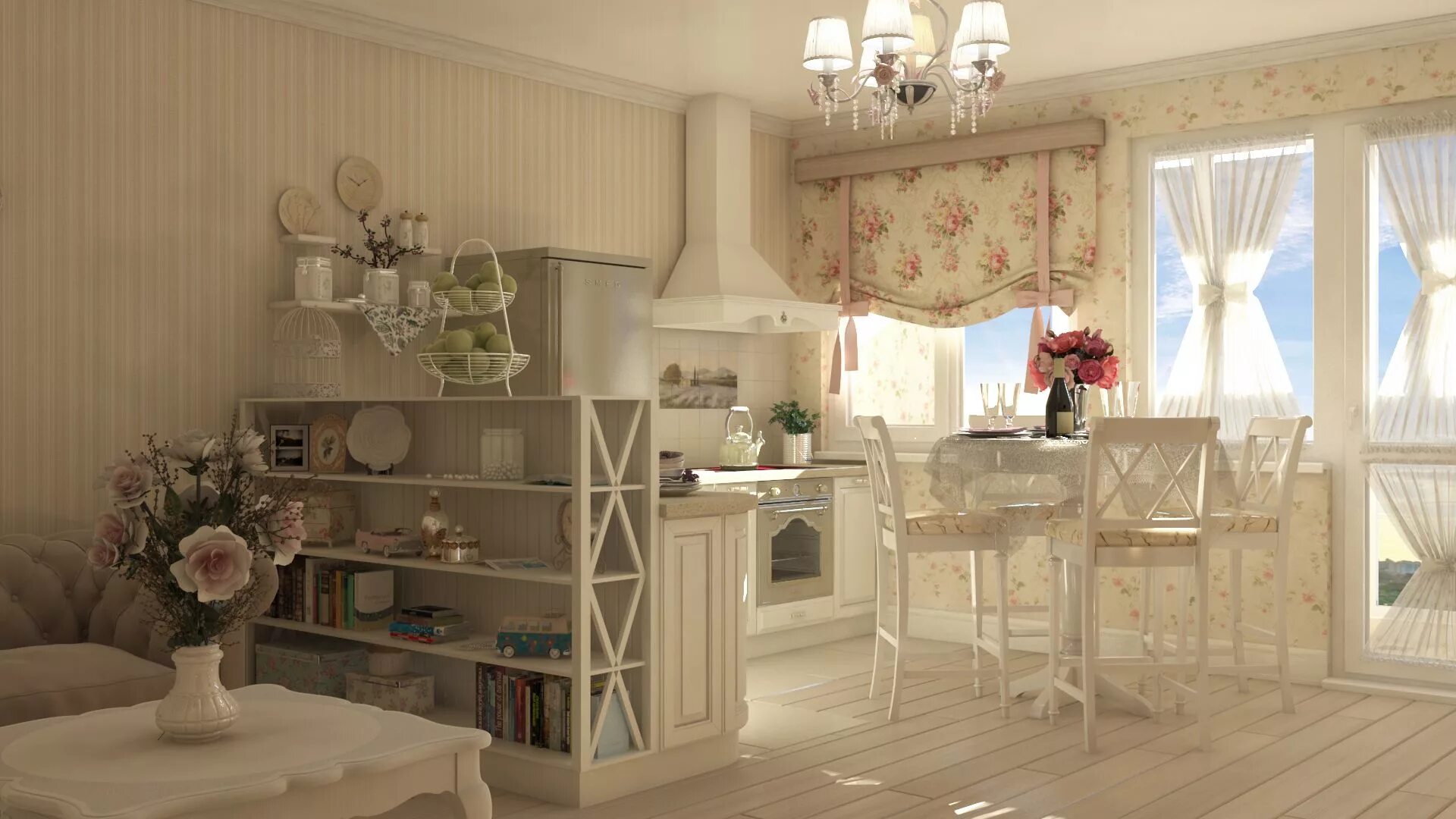 Красивый интерьер в стиле прованс Kitchen + Living room provance design by pollianna23 Kitchen room design, Room d