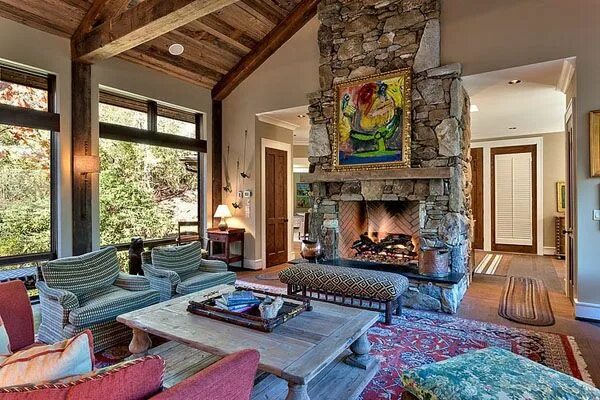Красивый интерьер загородного дома Rustic home in North Carolina designed above a flowing creek Rustic house, Trend