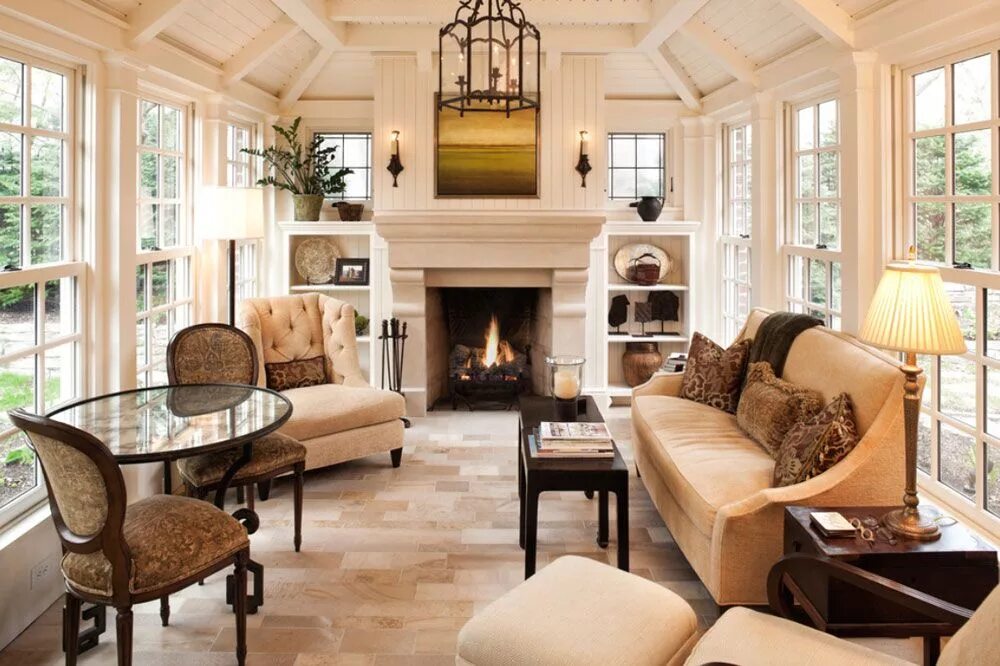 Красивый интерьер загородного дома Traditional Interior Design Style And Ideas - Impressive Interior Design Sunroom
