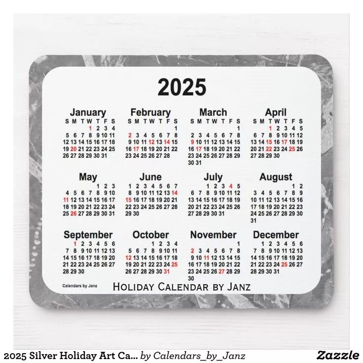 Красивый календарь на 2025 год 2025 Silver Holiday Art Calendar by Janz Mouse Pad Zazzle