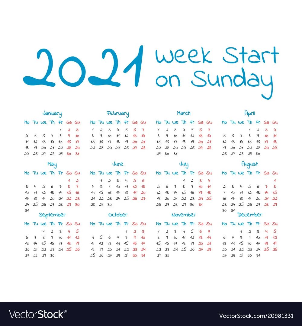 Красивый календарь на 2025 год Simple 2021 year calendar Royalty Free Vector Image