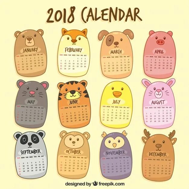 Красивый календарь на год Free Vector 2018 calendar