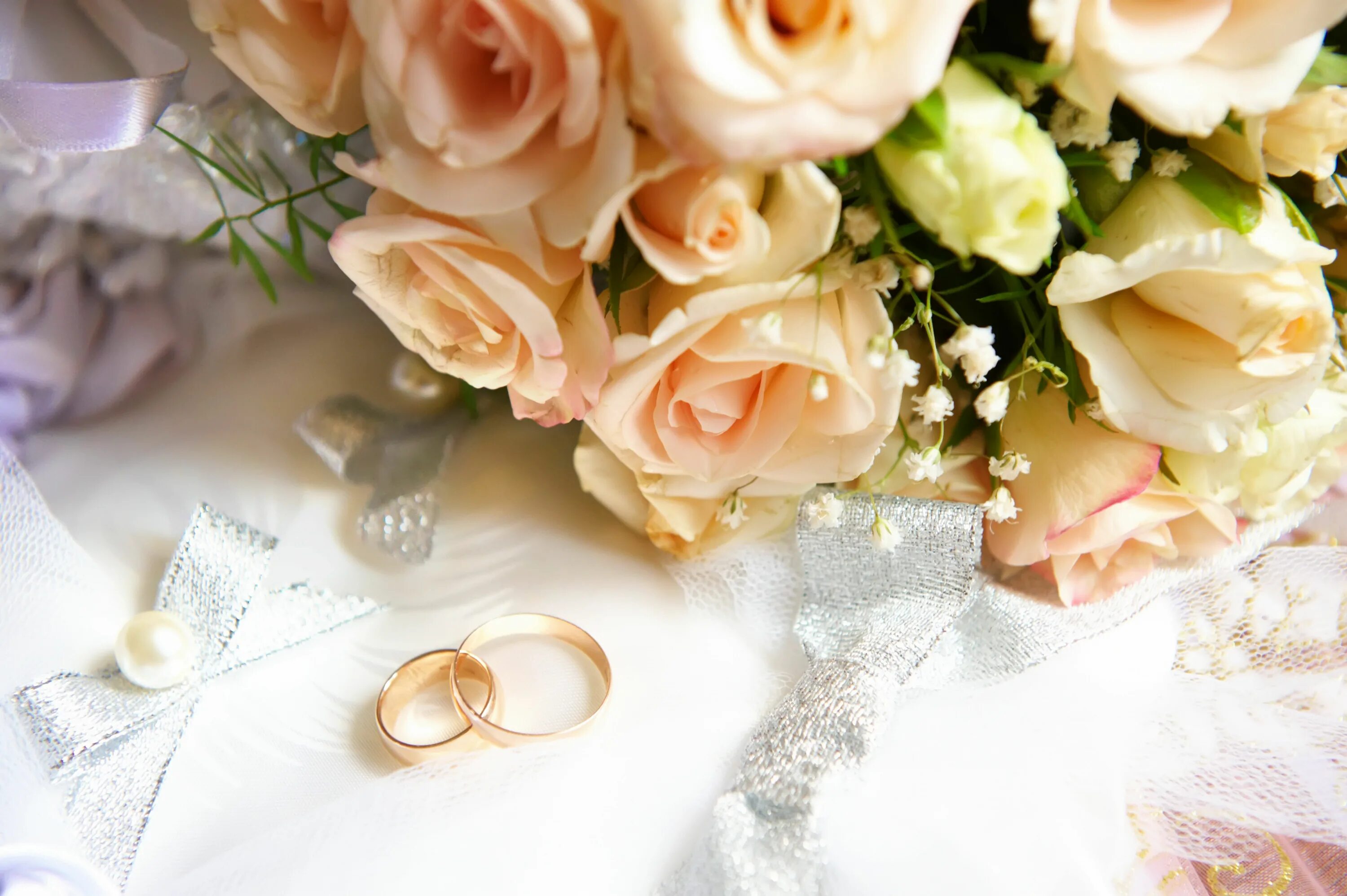 Красивый картинки свадьба 14 two gold-colored rings #flowers #bow #flowers engagement rings #ribbon #bead wed