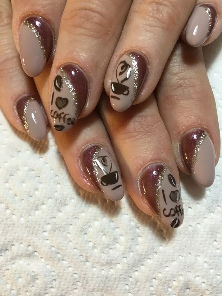 Красивый кофейный маникюр Nail designe :) like as a coffe designe Pretty nail art designs, Nail designs fa