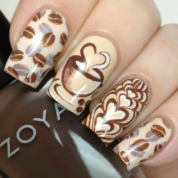 Красивый кофейный маникюр Coffee & Vanilla Starbucks nails, Gel nail designs, Crazy nail art