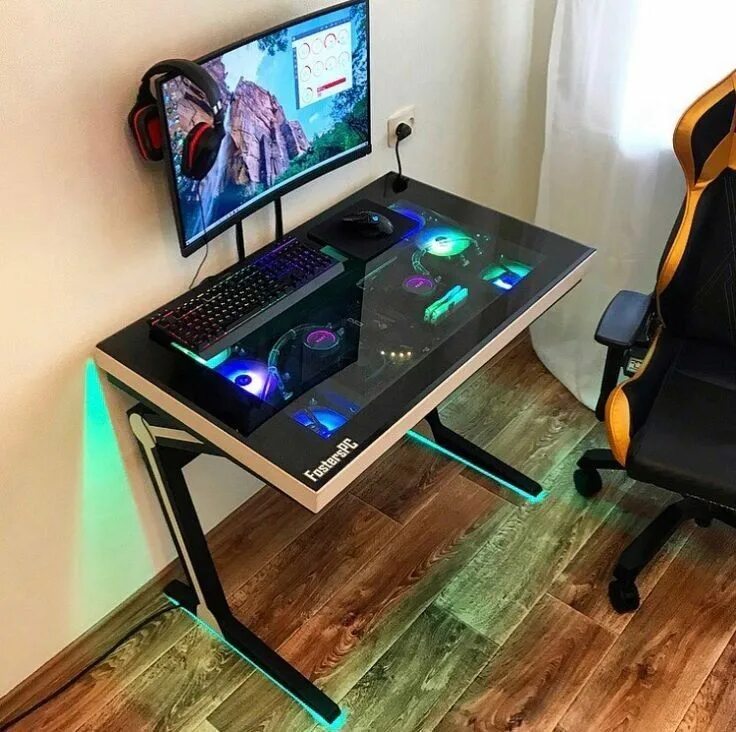 Красивый компьютерный стол фото Pin on Case Video game room design, Computer gaming room, Small game rooms