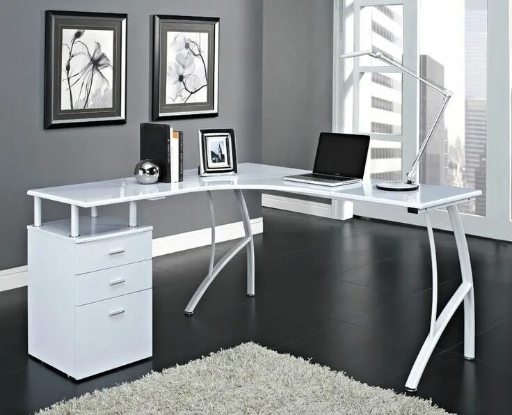 Красивый компьютерный стол фото Black or White Corner Computer Desk Home Office PC Table with 3 Drawers L-Shaped
