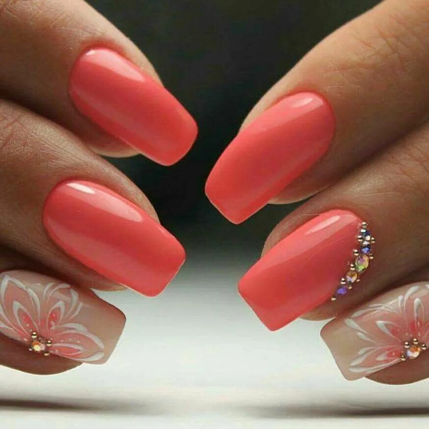 Красивый коралловый маникюр Coral chic nail art Coral nails with design, Pretty nail art designs, Pretty nai