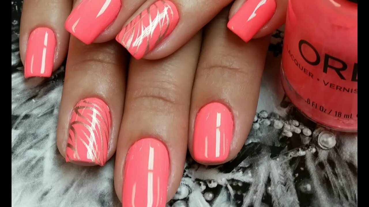 Красивый коралловый маникюр Neon Nail Art (CORAL) - YouTube