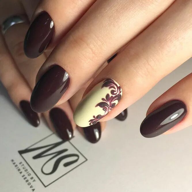 Красивый коричневый маникюр с дизайном Damask Pattern Nails Art Designs To Try Красивые ногти, Дизайнерские ногти, Нейл