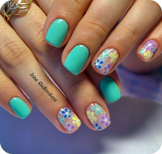 Красивый короткий маникюр для лета По-летнему) Trendy nail art, Floral nails, Fashion nails