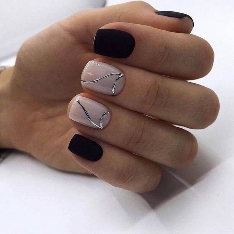 Красивый короткий маникюр квадратной формы 33 Classy Black Nail Art Designs That Bring Nails to a Whole New Level Nail art 