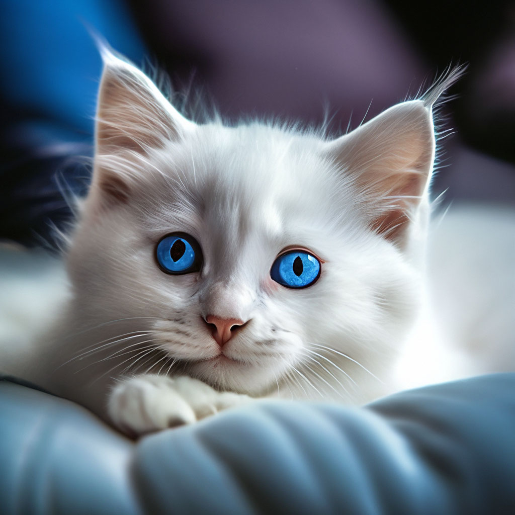 Красивый котенок фото с голубыми глазами "A white kitten with blue eyes and a ." - image created in Shedevrum