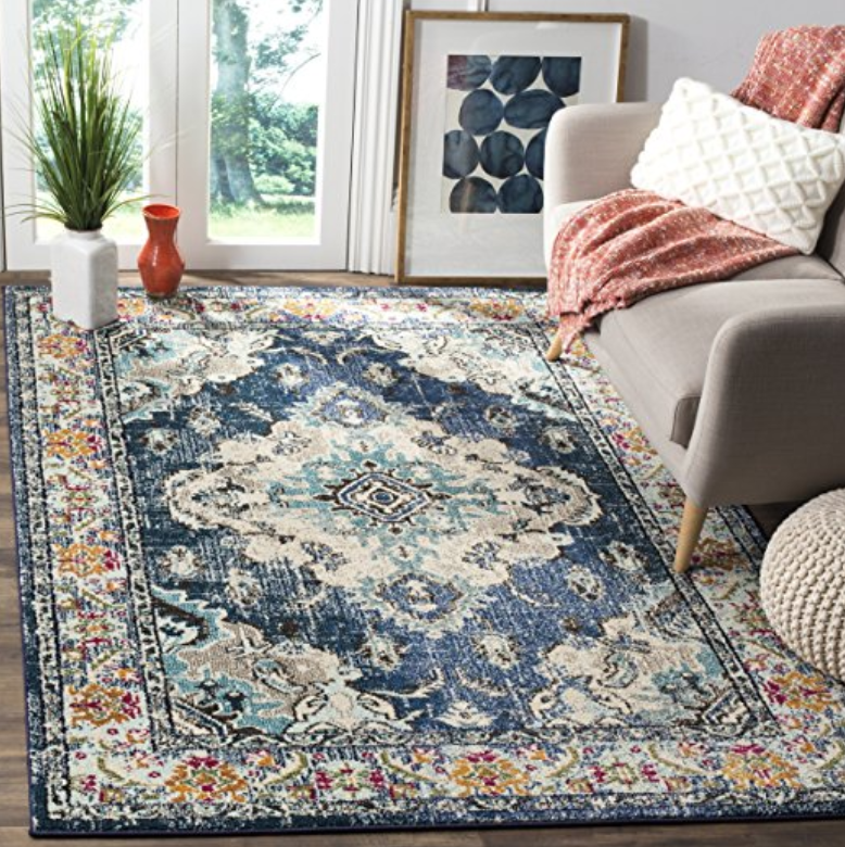 Красивый ковер в интерьере SAFAVIEH Monaco Collection Area Rug - 9' x 12', Navy & Light Blue, Boho Chic Med