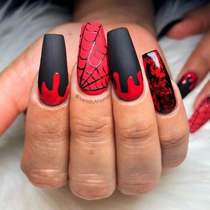 Красивый красно черный маникюр с дизайном 66+ Best Halloween Nail Designs You Must Try This Year Black halloween nails, Ho