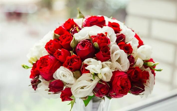 Красивый красный букет фото Download wallpapers wedding bouquet, red white flowers, roses, bridal bouquet, w