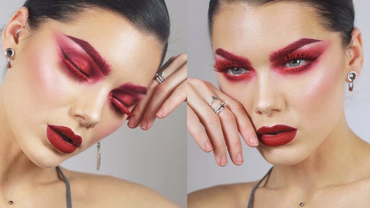 Красивый красный макияж Full Face Using Only Red Makeup Linda Hallberg Tutorials - YouTube