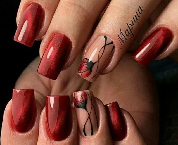 Красивый красный маникюр дизайн на квадратный Pin by Ebony Fry on nail ideas Nails, Beauty