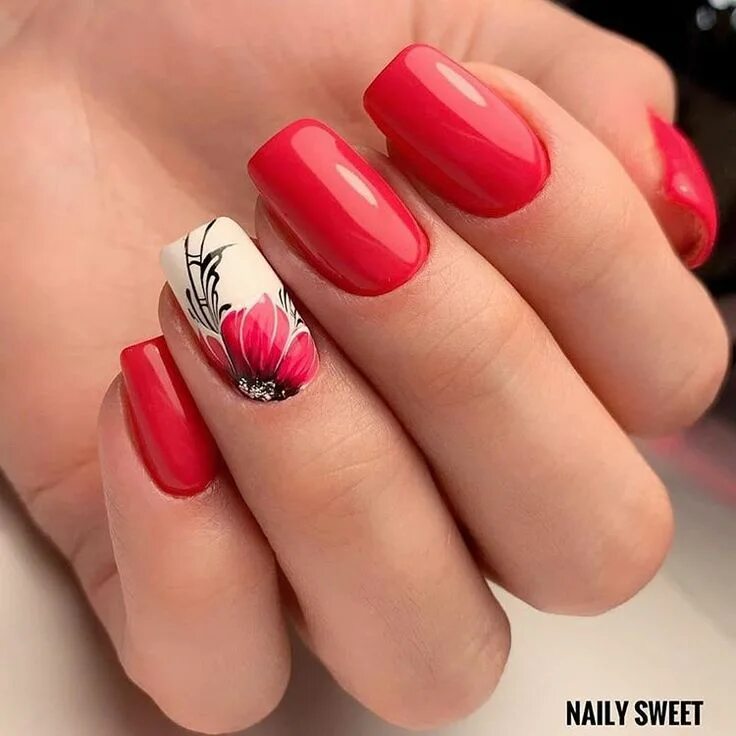 Красивый красный маникюр дизайн на квадратный Pin by Irina Stepanova on Nails Flowers Pretty nail art designs, Spring acrylic 