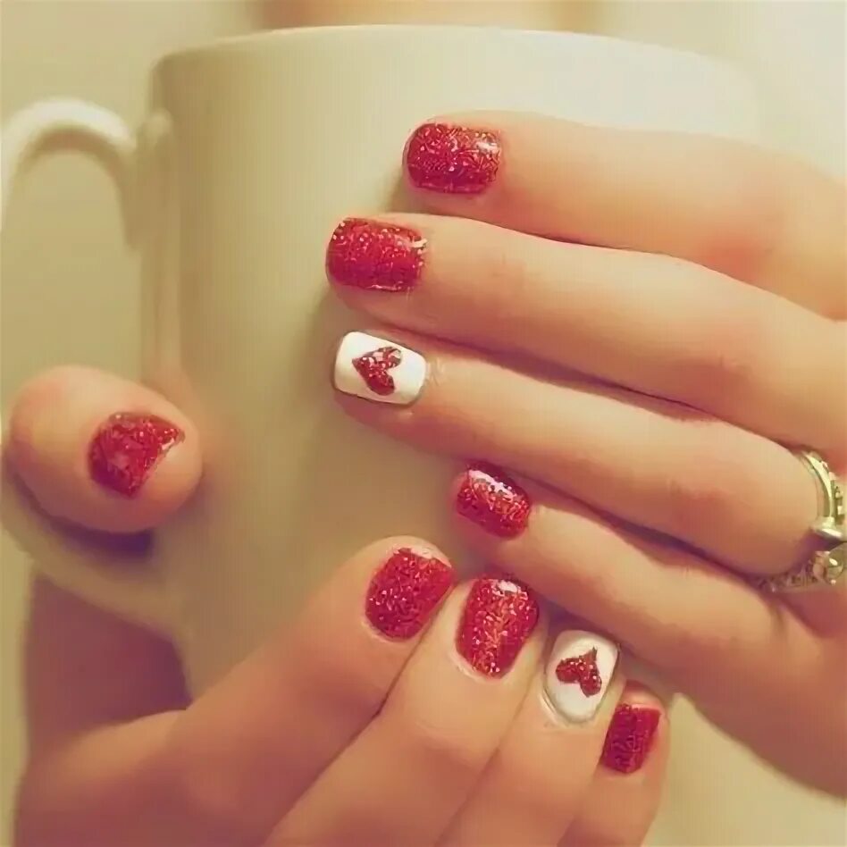 Красивый красный маникюр короткие ногти 50+ Lovely Valentine's Day Nail Art Ideas Nail designs valentines, Cute nail art