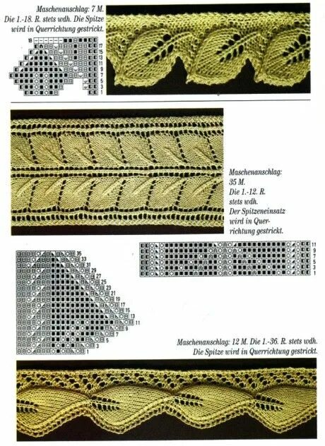 Красивый край спицами схема Ажурная кайма спицами, подборка схем и узоров Lace knitting patterns, Lace knitt