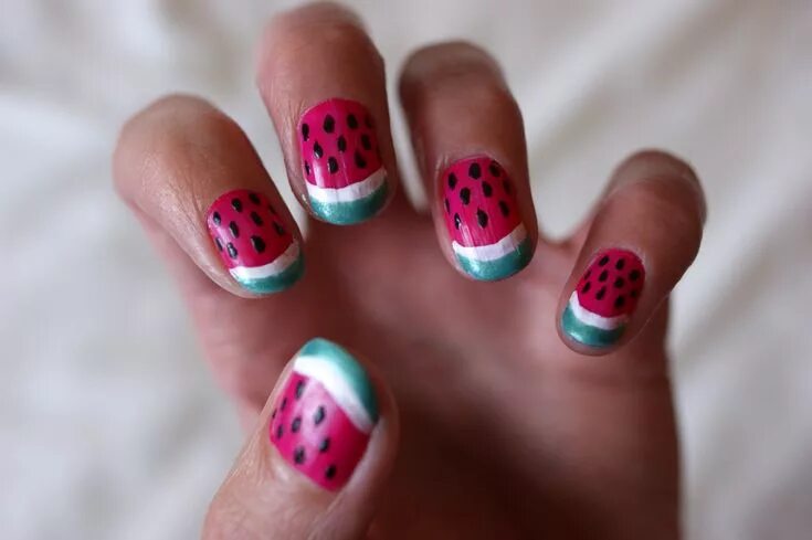 Красивый легкий дизайн маникюра Watermelon nail art Unhas artísticas, Unhas de melancia, Designs de unhas decora
